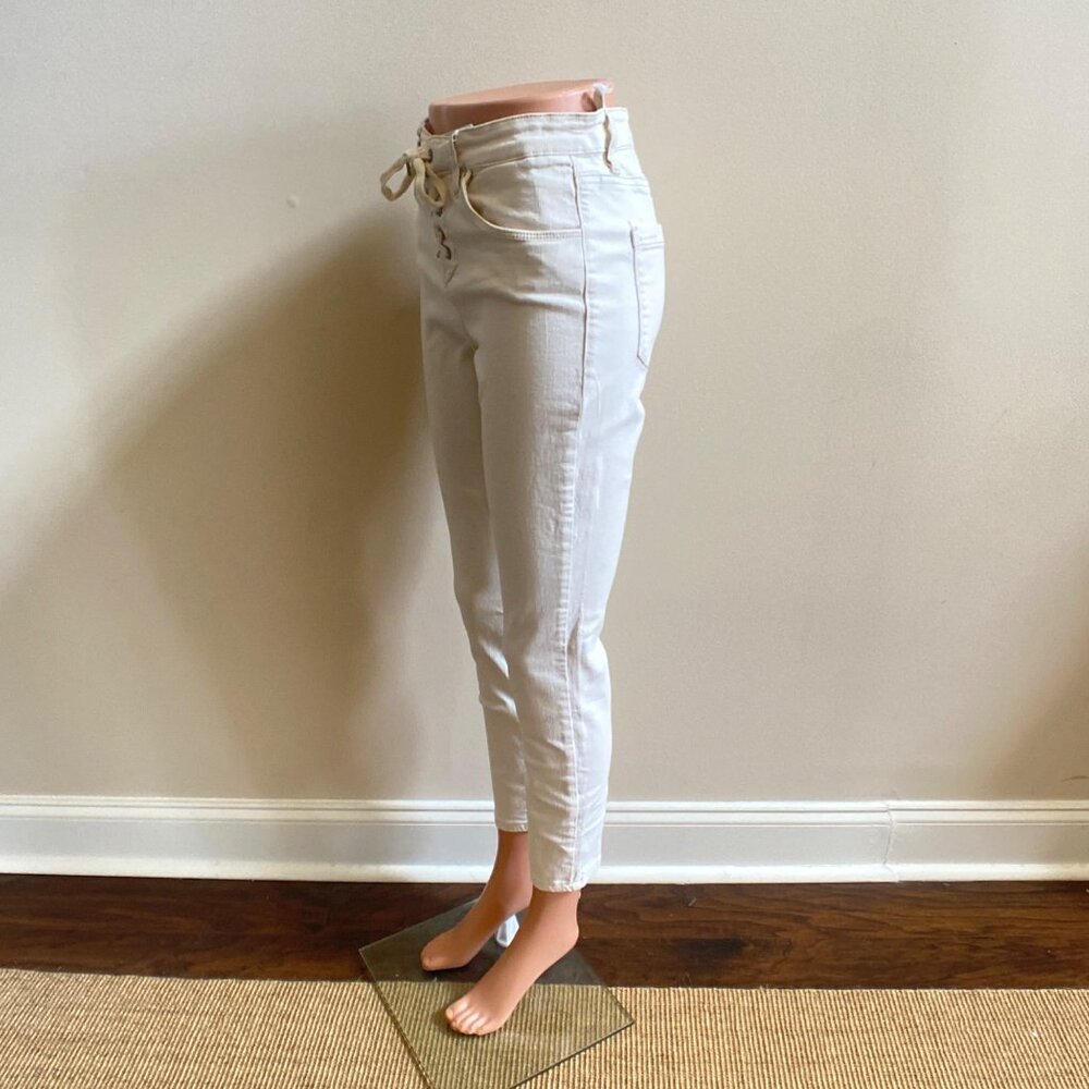 Blank NYC Ivory High-Waisted Lace-Up Skinny Jeans, Size 28 - Picture 9 of 13